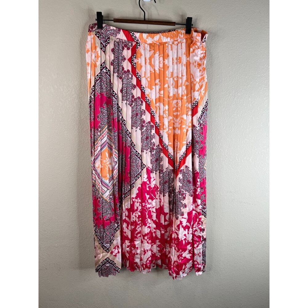 Chico's Women's Mixed Scarf Print Pleated Maxi Skirt Multicolor Size 2
